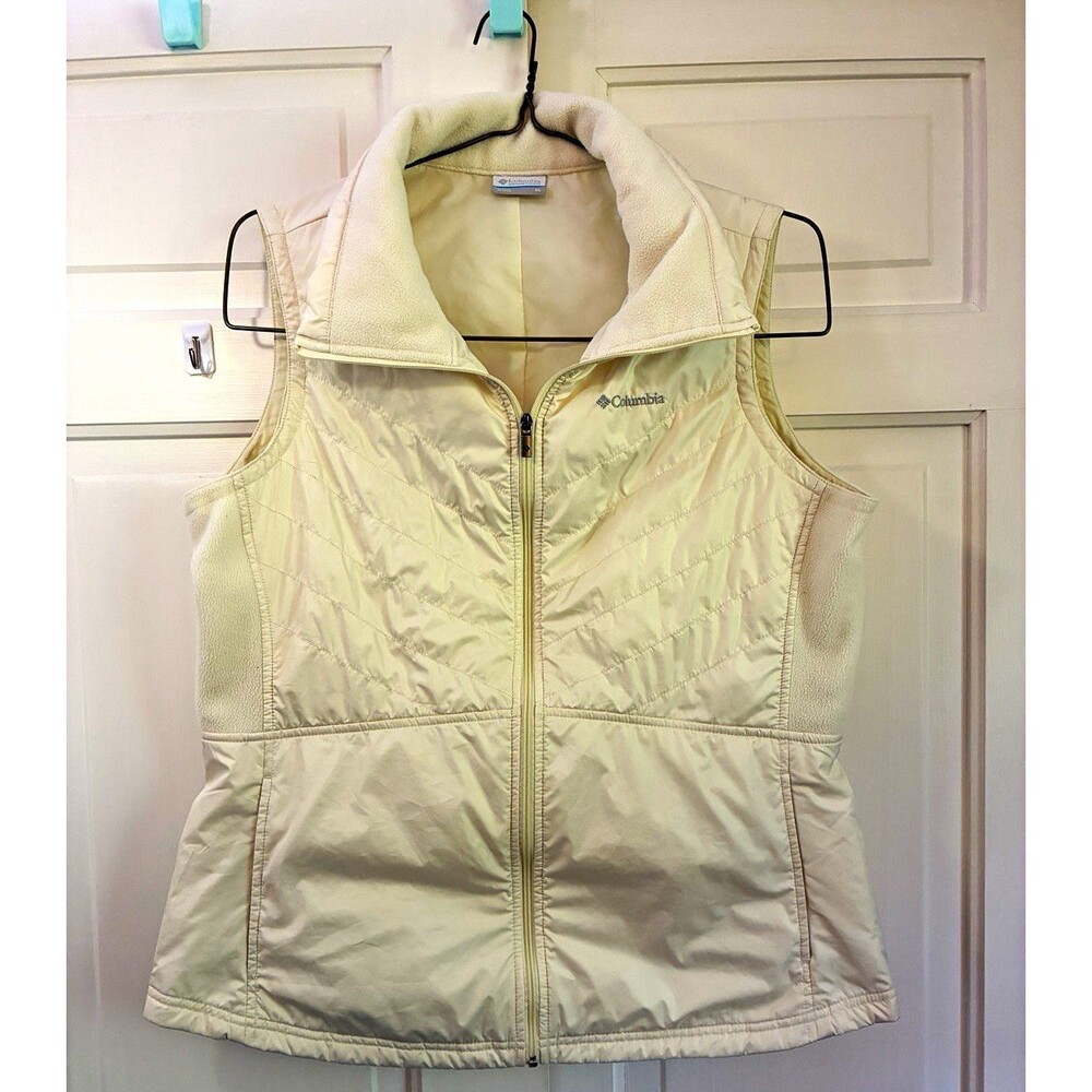 New Columbia Women's XL Full Zip Vest Cream Color Solid Fleece Collar